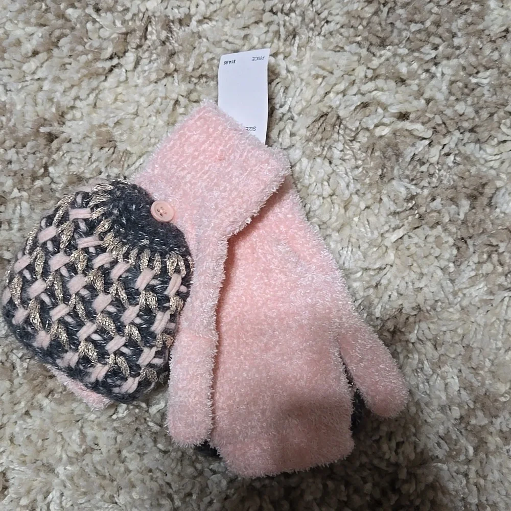 New With Tags . Justice Cozy Pink and Black Mittens for Kids